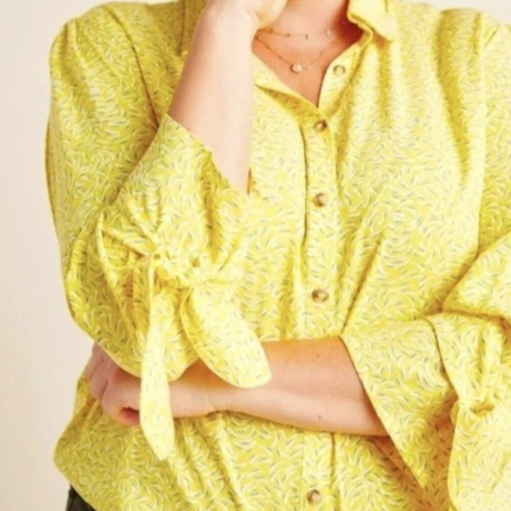 Anthropologie Maeve Women's Size 4 Yellow Blouse Tie Wrist Yellow